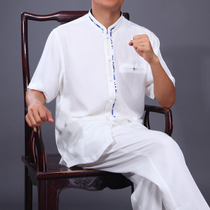 Baifulong mens Tang suit short sleeve shirt new summer young and middle-aged fashion National style collar Chinese shirt