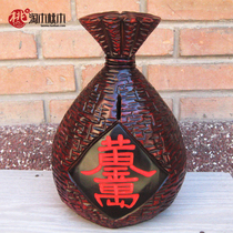 Wooden piggy bank can only enter the solid wood adult gold money bag retro wood carving crafts coin piggy bank