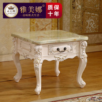  European-style marble corner square living room sofa side French small coffee table High-end solid wood carved small coffee table