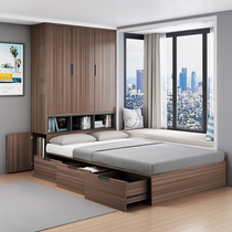 Tatami bed wardrobe integrated platform bed small apartment type collapsed rice bed box storage bed 1 35 meters wall storage bed