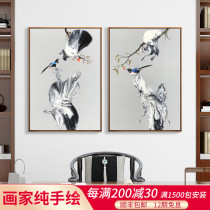 New Chinese Zen Flower Bird Magpie Abstract Handdrawing Oil Painting Living Room Catering Room Tea Room Decoration Hangti