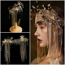 Mengyao Bride Retro Headwear Golden Tassel Butterfly Soft Hairband Flash Diamond Dinner Dress Creative Dance Hair Jewelry