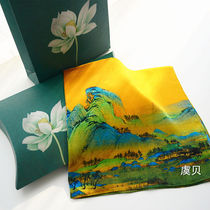 Qianli Jiangshan Silk Scarf Ancient Silk Small Square Hangzhou Silk Scarf Features Chinese Style Small Gift for foreigners