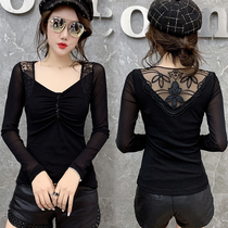 Dew Back Sexy Blouse 2022 Spring Dress New Fashion Plus Suede Undershirt Woman Long Sleeve Foreign Air Heavy Work Bronzed Jersey