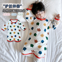 children's one piece pajamas 100% cotton double layer spring and autumn unisex baby large and middle size empty home clothes cartoon crew dress