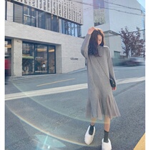 Europe station 2020 autumn and winter new style with coat over the knee slim fit sweater skirt thin knitted base dress