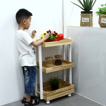 Wheeled storage rack solid wood movable beauty salon storage trolley bathroom multi-layer utility rack living room storage rack