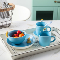 Yifang Japanese creative cartoon rice bowl dish set household ceramic cutlery bowl cute blue cute little Wang