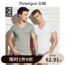 2 pieces]Three guns clearance summer T-shirt mens cotton stretch V-neck short-sleeved base underwear Cotton mens undershirt