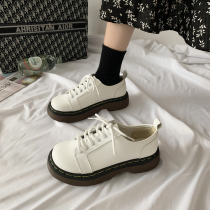 White Small Leather Shoes Woman Spring Plus Suede Yingren Wind Thick Bottom Retro heightening Head Pine Cake Doll Shoes Day Ensemble Single Shoes