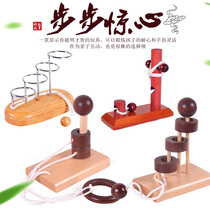 Wooden space thinking Puzzle Toys Ruban Lock Space Sold-out Rope Threading Uncovering Stride Thraroo Sleepy and Trapped Ladder Rings
