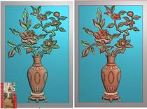 Bogu moon season peony vase safe door panel backrest carved figure jdp relief figure Gray scale figure Wood carving figure computer