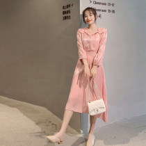 Pregnant women autumn dress 2021 hot mom Korean version of bright silk sweet little fairy go out open buckle can breastfeed Net Red