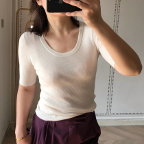 Town shop-level BI into silk wool pit U collar thin comfortable can be inside and outside short sleeve knitting 0224A3