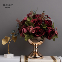 Eurostyle Retro Rose Emulation Flower Suit Floral Drawing Room Dining Room Table Silk Flower Decoration Fake Flower Dried Flower Vase Pendulum set