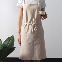 Simple sleeveless solid color fabric home bib cotton canvas work clothes kitchen baking men and women couple aprons