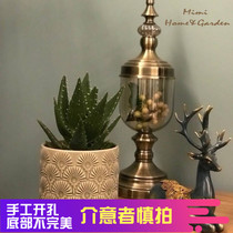 Export Nordic handmade flower pot lone relief ice crack ceramic designer green flower planter