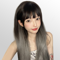 Meisu wig female long hair net red gradient granny gray hair color lolita long straight hair natural realistic full head cover style