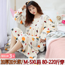Autumn and winter cute coral velvet night dress women thickened long flannel warm pajamas robe large size fat mm200 pounds