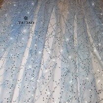 Fish scale sequin embroidery m138 shiny lace sky blue wedding dress DIY original fabric Aisha skirt fabric