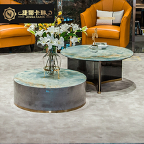 Italian Style Light Lavish Marble TV Cabinet Tea Table Composition Villa Guest Hall Furniture Rear Modern Rock Board Round a few