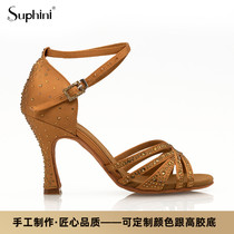 Suphini boutique high-end fashion professional female baregold color denim precisely the country Peurenba ballroom with Latin dance shoes