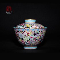 Songstone green retro court wind People k National cover Bowl Jingdezhen ceramic hand-painted enamel pastel