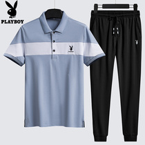 Flower Playboy Suit Mens Wave Summer Short Sleeve Polo Shirt 2021 New Casual Two Sets Clothes Mens Suit