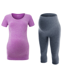 Professional maternal yoga clothing yoga clothing summer womens short sleeve sports suit tight elastic belly high waist quick dry