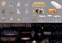 Wedding hand-painted props material wedding table chair ceiling lighting dessert table outdoor European psd source file