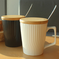 Nameless ins Couple mug Ceramic cup A pair of large capacity coffee office drinking cups with a lid spoon