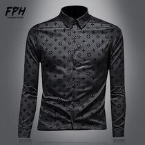 European Station Thin Long sleeves Shirt Han version Leisure Broken Flowers Lining Mens Autumn Trend Silk Handsome with big code lining clothes
