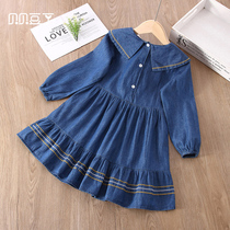 Girl Lian Dress Spring Autumn 2022 New Foreign Air Korean Version Children Denim Dress Little Girl Long Sleeve Princess Dress