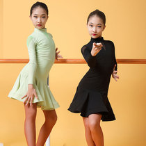 Girls Latin dance studio team regulations fashion new high collar long sleeve childrens training grade performance skirt