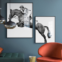 Nordic black and white decorative painting Modern minimalist combination Dining room creative living room hanging painting Stairwell horse riding crystal porcelain hanging painting