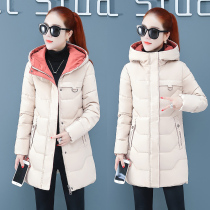 2021 winter clothes New down cotton padded jacket small female medium long hooded cotton coat Korean slim cotton padded jacket