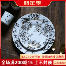 W1962 export American ceramic gold plated leaves rich flowers and birds dinner plate 10 inch 8 inch plate luxury Golden Plate
