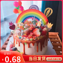 Rainbow cake plug-in decoration beautiful romantic rainbow birthday cake dessert table decoration accessories plug flag planting