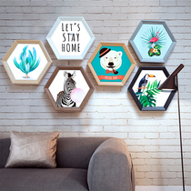 Solid Wood hexagonal photo frame hanging wall combination photo wall frame wall Diamond hexagonal frame special-shaped simple cultural wall