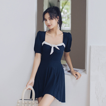 Swimsuit womens conservative one-piece skirt fairy fan 2021 new ins wind cover belly thin student hot spring swimming suit