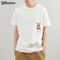 2021 summer new mens short sleeve t-shirt trend loose round neck print wild embroidery casual white half sleeve