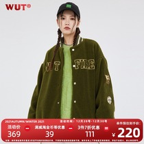 (WUT official store) winter series original design heavy embroidery medal retro green lamb jacket