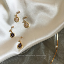 Retro Fan American 14K gold high color preservation artificial illusion Opal inlaid foreign air ear hook earrings