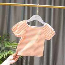 Girl short sleeve T-shirt child dress female baby 1-3 years old Child Korean version stripe 100 lap short sleeve T-shirt blouses