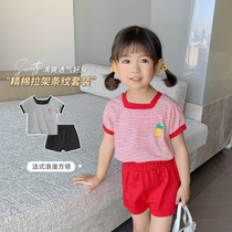 Girls short-sleeved suit baby summer clothes 2021 new childrens clothing childrens shorts two-piece set childrens summer clothing girls