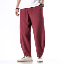 China Wind Mens Clothing Casual Loose Linen Kharen Pants Men Spring Summer Cotton Numpsuit Pants Turd Pants Fat Sub Big Code Tide