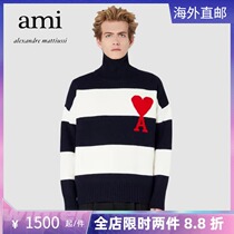 Ami Paris 21 autumn winter new high collar loose necropolis with the same large loving striped sweater-knitted sweatshirt