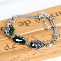 Jiashun 925 Thai silver green agate chalcedony gem retro fashion bracelet female simple temperament jewelry accessories