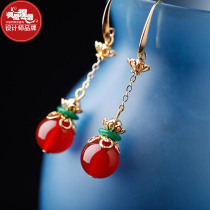 Red bean acacia meaning red Chinese flavor National style retro temperament long earrings crystal elegant atmosphere