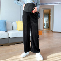 Pregnant women pants autumn and winter outside wearing leggings fashion large size loose velvet straight wide leg pants tide mom Spring Autumn wear